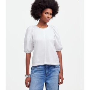 Madewell White Puff Sleeve Knit Top XXS